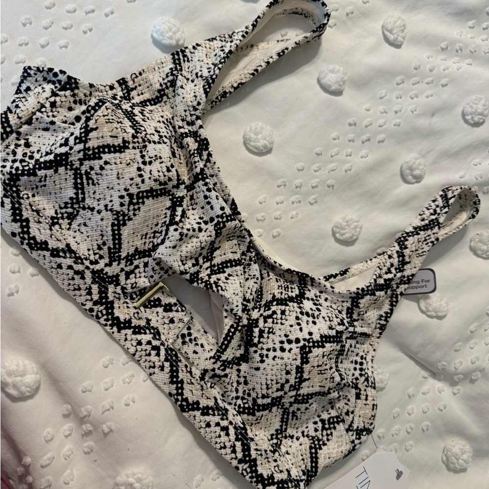 Time and Tru Black and White Bikini Top